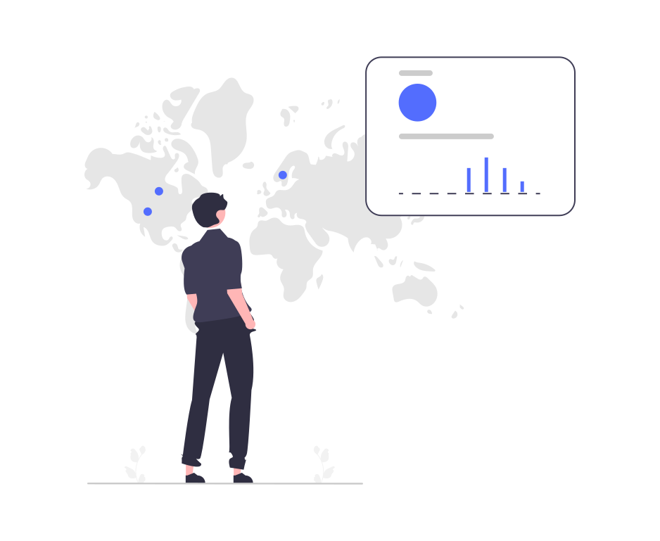 analysis scene with graphs and map