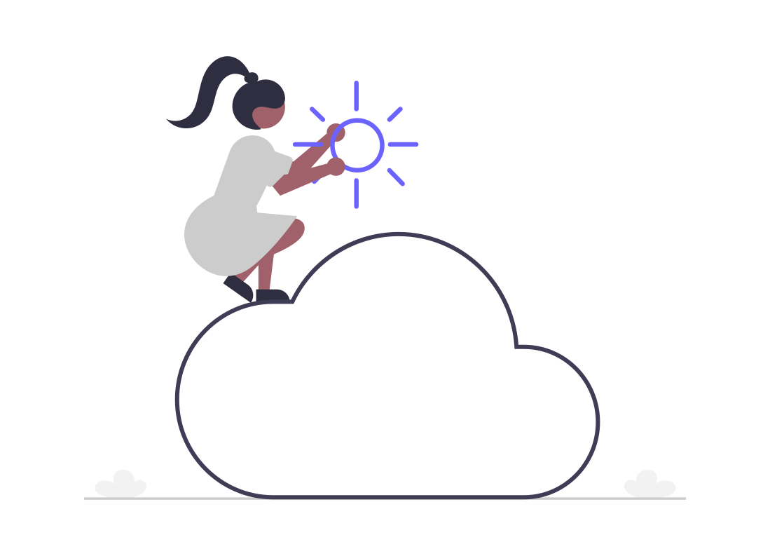 woman holding sun while sitting on a cloud